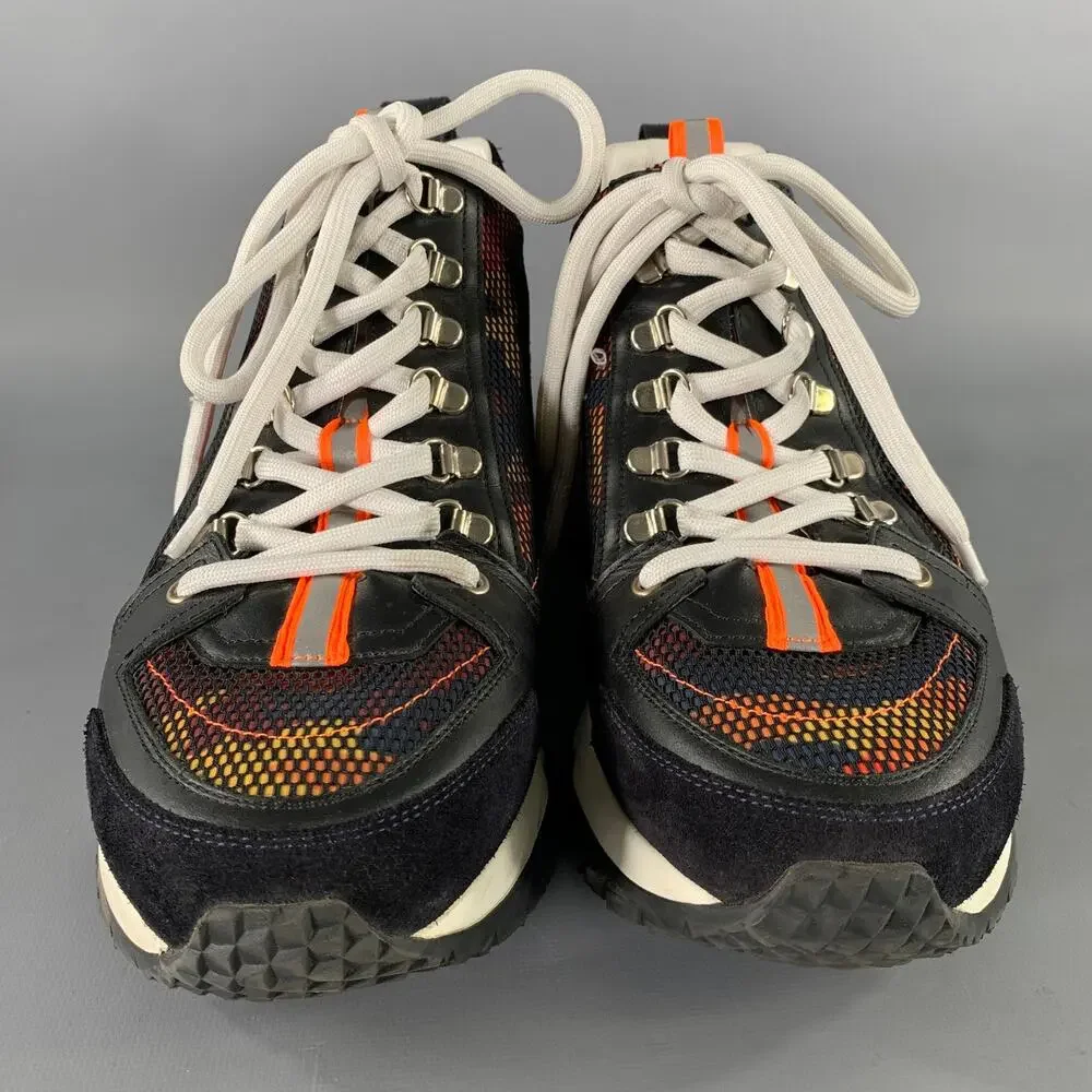 PIERRE HARDY Size 13 Black White Orange Mesh Canvas Runner Sneakers